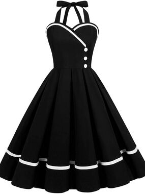 Amazon Black Halter Swing Dress with White Trim